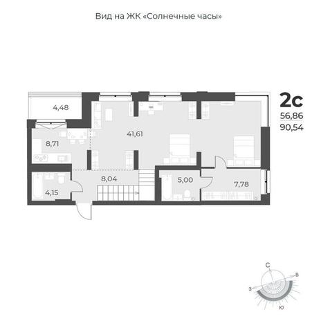 Вариант №8880, 2-комнатная квартира в жилом комплексе 