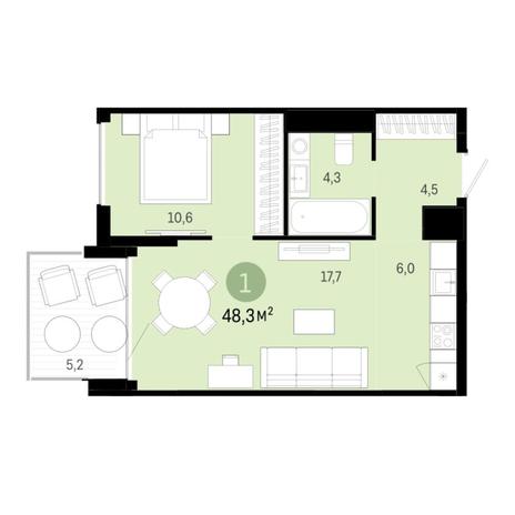 Вариант №8087, 2-комнатная квартира в жилом комплексе 