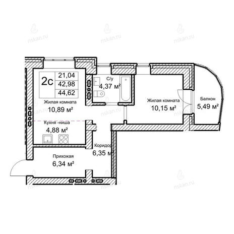 Вариант №1056, 2-комнатная квартира в жилом комплексе Потанинская 2