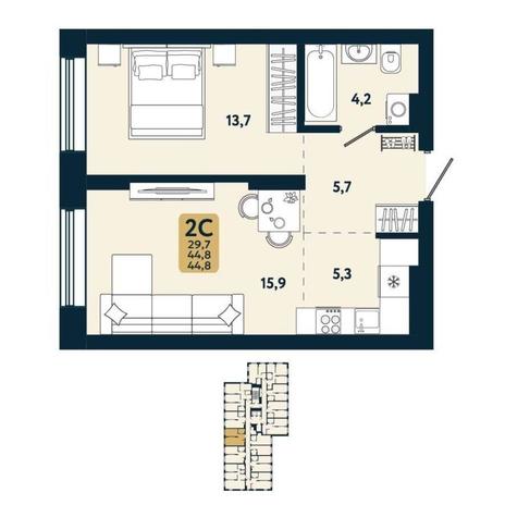 Вариант №15109, 2-комнатная квартира в жилом комплексе 19|56 Кварталы Телецентра