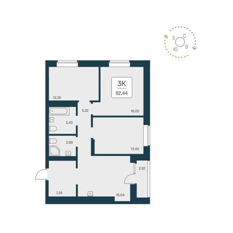 Вариант №12412, 3-комнатная квартира в жилом комплексе Расцветай на Красном