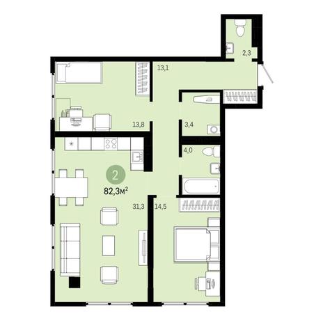 Вариант №6861, 3-комнатная квартира в жилом комплексе Квартал на Никитина
