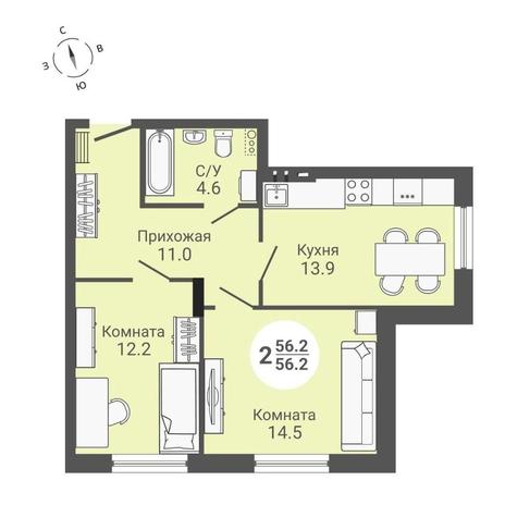 Вариант №10566, 2-комнатная квартира в жилом комплексе 