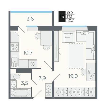 Вариант №12640, 1-комнатная квартира в жилом комплексе 