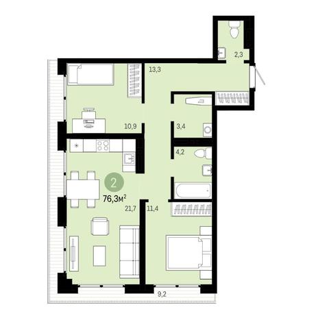 Вариант №6884, 3-комнатная квартира в жилом комплексе Квартал на Никитина