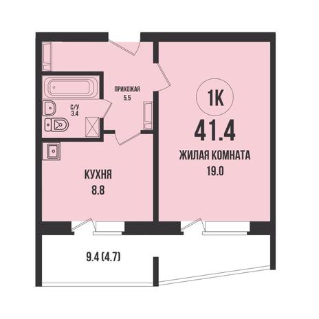 Вариант №14729, 1-комнатная квартира в жилом комплексе Сподвижники