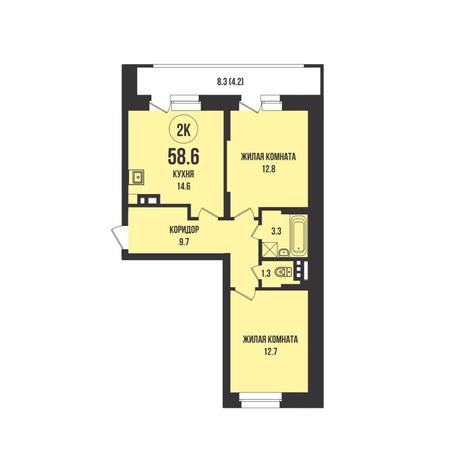 Вариант №13142, 2-комнатная квартира в жилом комплексе 