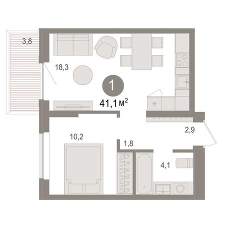 Вариант №15617, 1-комнатная квартира в жилом комплексе Цивилизация