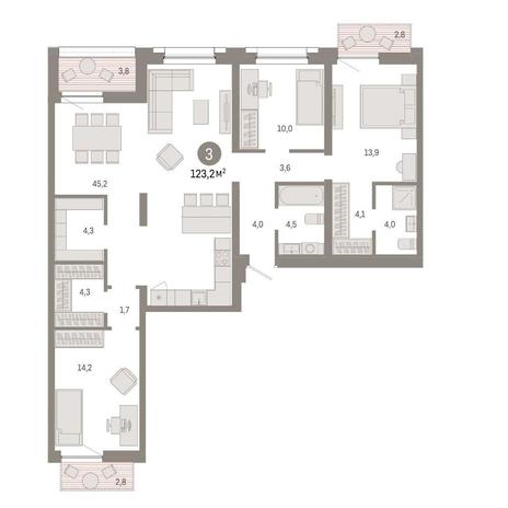Вариант №14892, 3-комнатная квартира в жилом комплексе Flora & Fauna