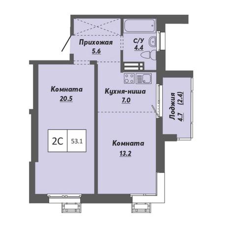 Вариант №7912, 2-комнатная квартира в жилом комплексе 