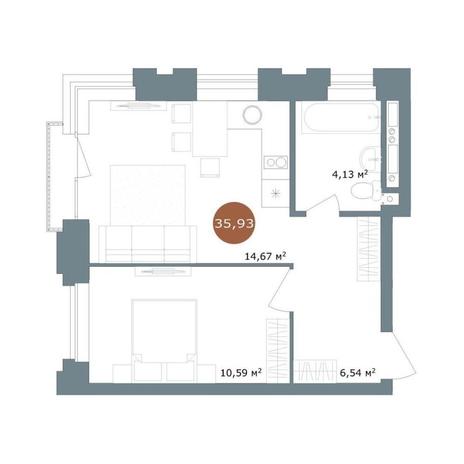 Вариант №15435, 2-комнатная квартира в жилом комплексе 19|56 Кварталы Телецентра