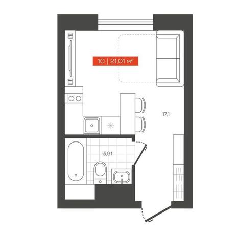 Вариант №13632, 1-комнатная квартира в жилом комплексе Семейный квартал