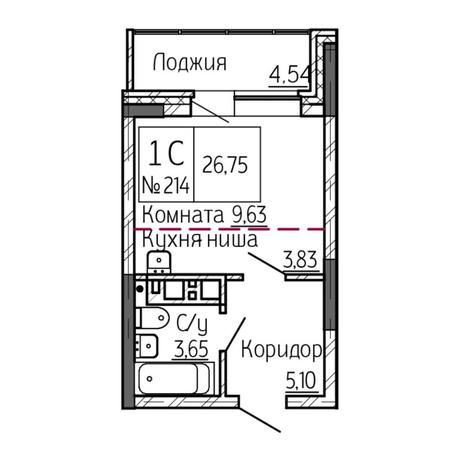 Вариант №6913, 1-комнатная квартира в жилом комплексе 