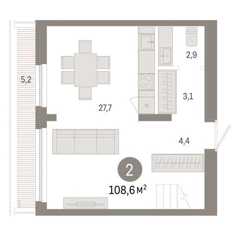 Вариант №14908, 2-комнатная квартира в жилом комплексе Нобель