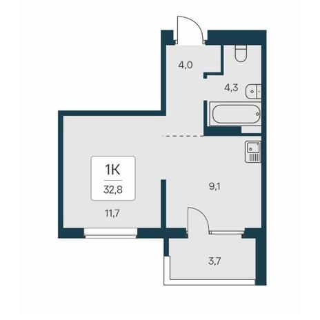 Вариант №14565, 1-комнатная квартира в жилом комплексе Пифагор