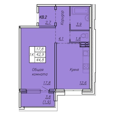 Вариант №7414, 1-комнатная квартира в жилом комплексе 