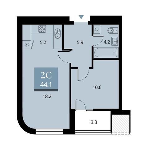 Вариант №11018, 2-комнатная квартира в жилом комплексе 