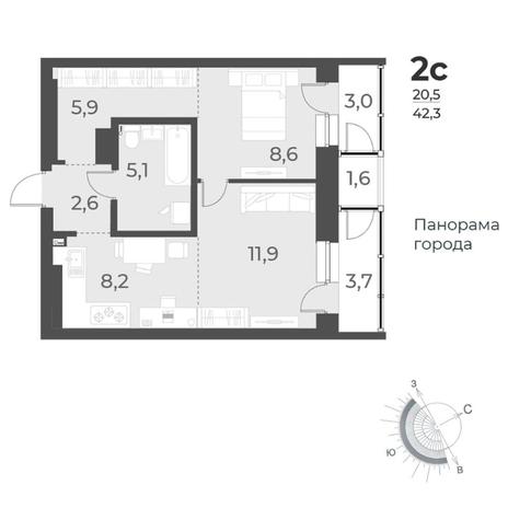 Вариант №8453, 2-комнатная квартира в жилом комплексе 