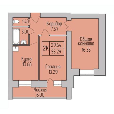 Вариант №6971, 2-комнатная квартира в жилом комплексе 