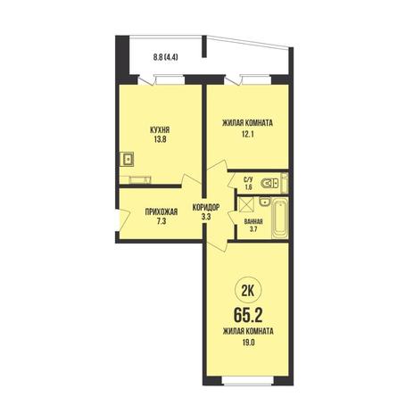 Вариант №15308, 2-комнатная квартира в жилом комплексе 19|56 Кварталы Телецентра