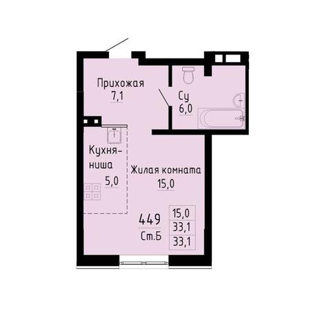 Вариант №13297, 1-комнатная квартира в жилом комплексе Пифагор