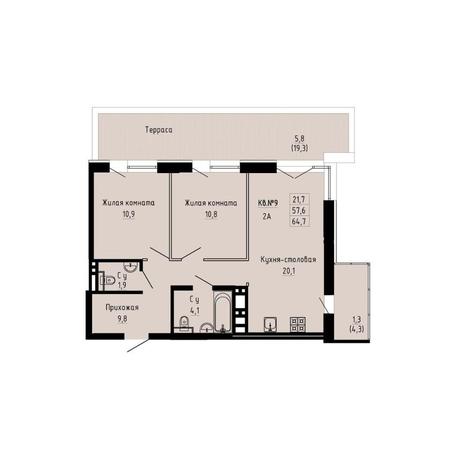 Вариант №13230, 2-комнатная квартира в жилом комплексе Gorizont