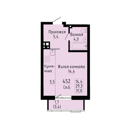 Вариант №13294, 1-комнатная квартира в жилом комплексе Цивилизация