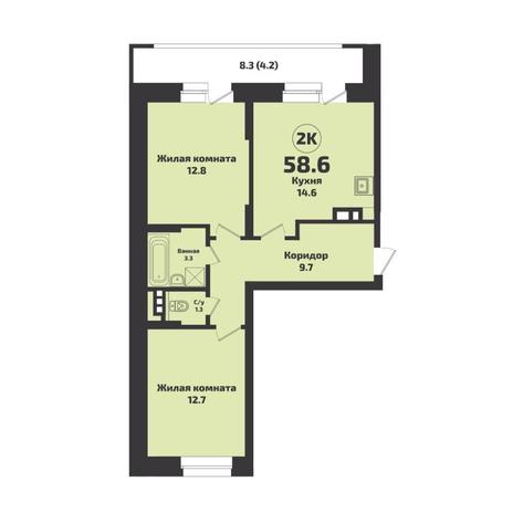 Вариант №8798, 2-комнатная квартира в жилом комплексе Приозерный