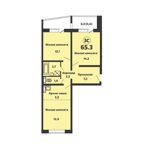 Вариант №11764, 3-комнатная квартира в жилом комплексе 