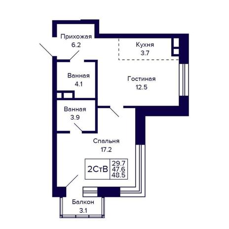 Вариант №16125, 2-комнатная квартира в жилом комплексе Citatum