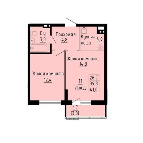 Вариант №13253, 2-комнатная квартира в жилом комплексе 