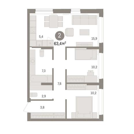 Вариант №9027, 2-комнатная квартира в жилом комплексе 