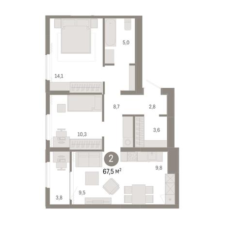 Вариант №8283, 3-комнатная квартира в жилом комплексе Квартал на Никитина