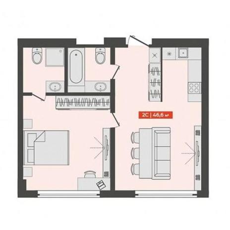 Вариант №9869, 2-комнатная квартира в жилом комплексе 