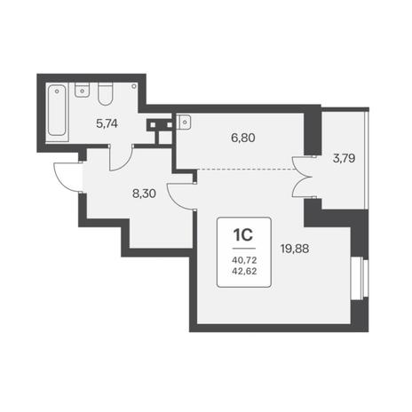 Вариант №6732, 1-комнатная квартира в жилом комплексе 