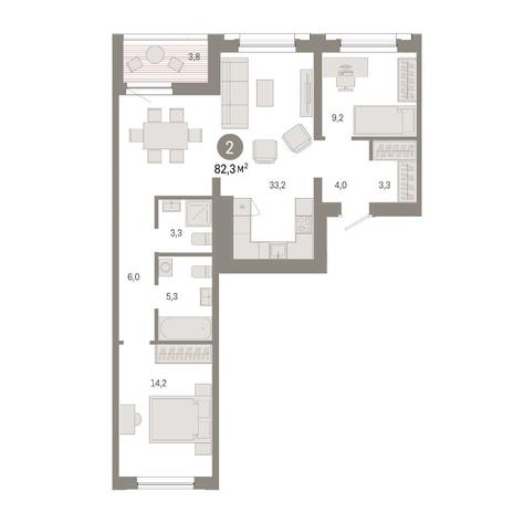 Вариант №14850, 2-комнатная квартира в жилом комплексе Авиатор