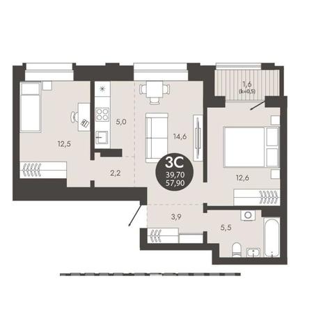 Вариант №15151, 3-комнатная квартира в жилом комплексе 19|56 Кварталы Телецентра
