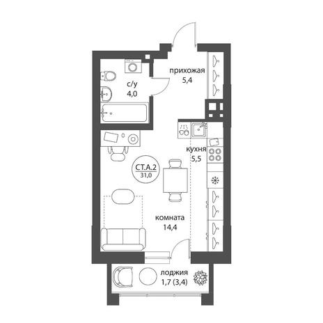 Вариант №11728, 1-комнатная квартира в жилом комплексе 