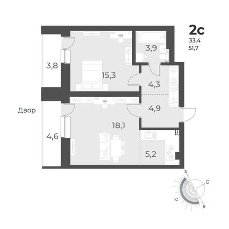 Вариант №8455, 2-комнатная квартира в жилом комплексе Топаз