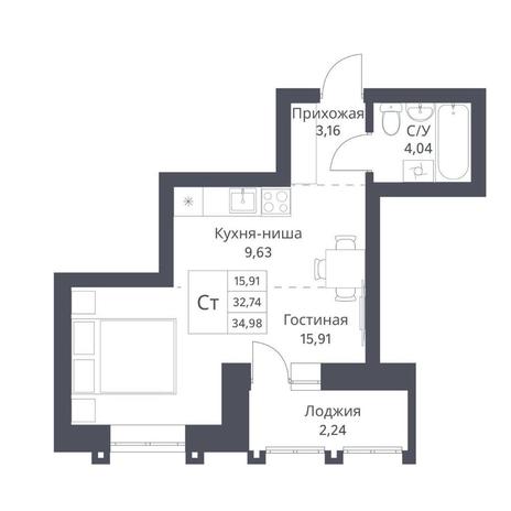 Вариант №14174, 1-комнатная квартира в жилом комплексе Фора
