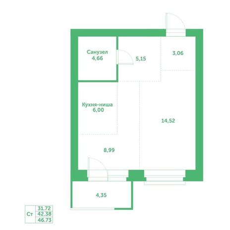 Вариант №15220, 1-комнатная квартира в жилом комплексе 
