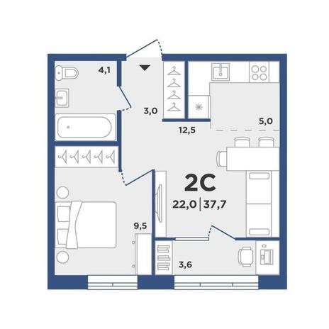 Вариант №10129, 2-комнатная квартира в жилом комплексе 
