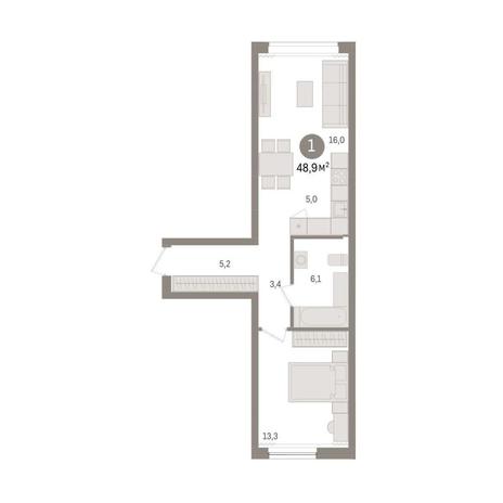 Вариант №9017, 1-комнатная квартира в жилом комплексе Авиатор