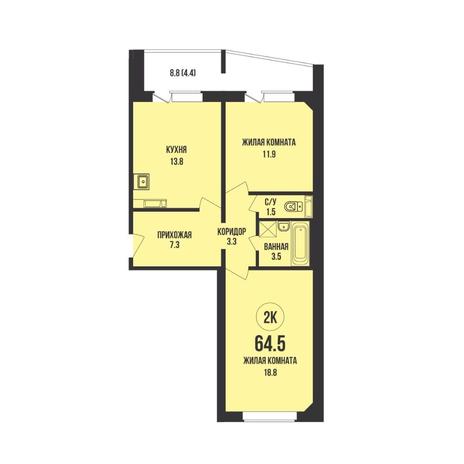 Вариант №15302, 2-комнатная квартира в жилом комплексе Promenade