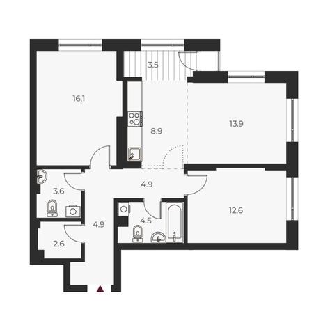 Вариант №14134, 3-комнатная квартира в жилом комплексе Беринг