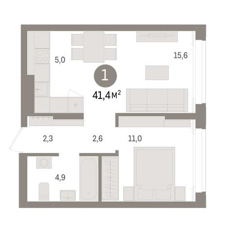 Вариант №9054, 1-комнатная квартира в жилом комплексе 