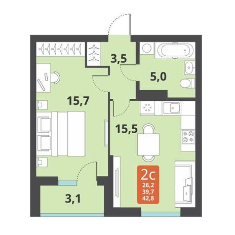 Вариант №12670, 2-комнатная квартира в жилом комплексе Тайгинский парк