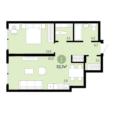 Вариант №6862, 2-комнатная квартира в жилом комплексе Квартал На Никитина