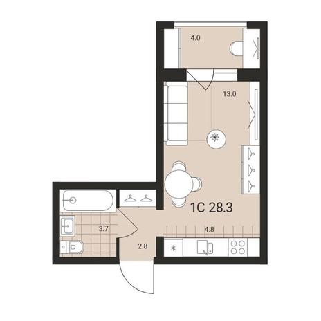 Вариант №13175, 1-комнатная квартира в жилом комплексе 