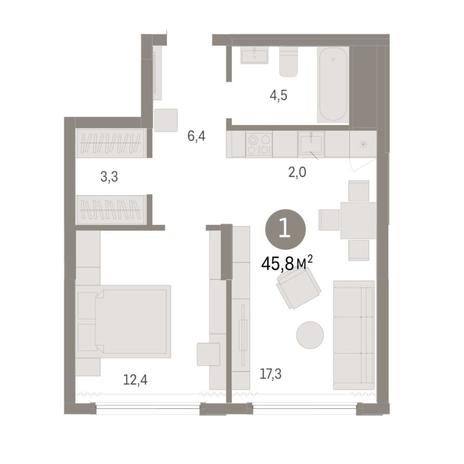 Вариант №8113, 2-комнатная квартира в жилом комплексе Квартал На Никитина